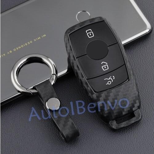 Carbon Fiber Look Car Key Case Cover Holder For Mercedes-Benz A-Class W177 C-Class W205 C205 E-Class W213 S-Class W222 GLE W167