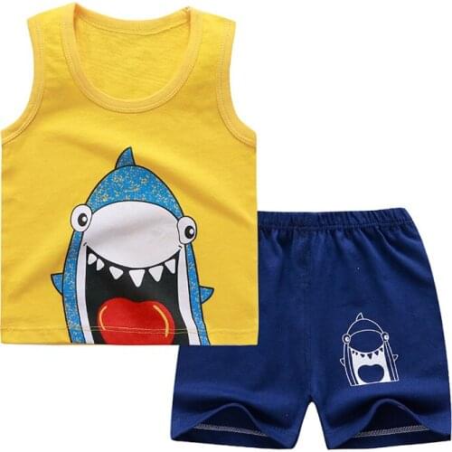 Children Summer Beach Clothing Set Kids Boys Tracksuit Boys Outfits Longsleeve T-shirt+short 2pcs