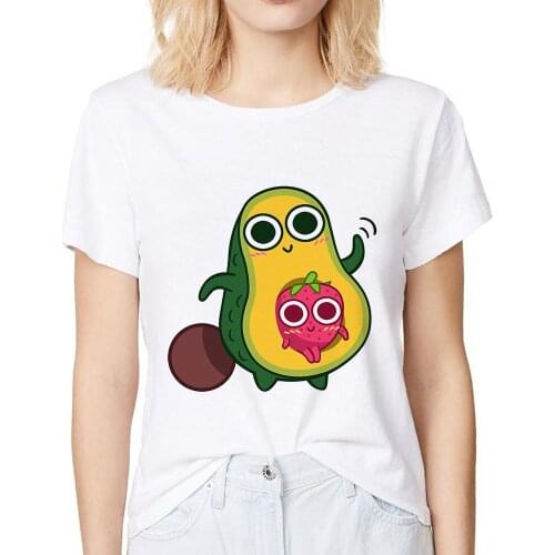 Cute Avocado family and Strawberry t funny t shirt women summer white casual femme girl kawaii streetwear tshirt short sleeve