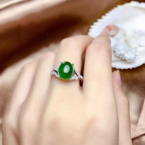 Fashion elegance Lovely Crotch Leaf Natural green jasper Ring S925 Silver Natural Gemstone Ring girl Womens party gift Jewelry