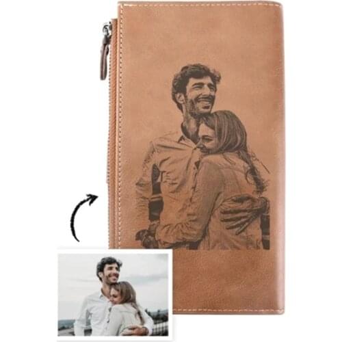Custom leather Multi-Card Bit Zipper Buckle Wallet Casual Retro Mens Wallet DIY Custom Picture Gift Engraved Wallets For Men