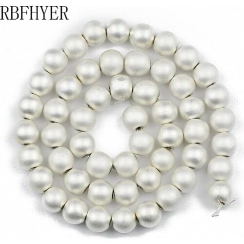 Round Natural Hematite Stone Matte White Gold silvers 2~10mm Spacer Loose Beads DIY Jewelry Bracelet Necklace Accessories Making