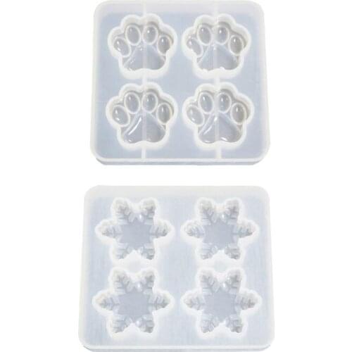 Cute Pet Paw Snowflake Pendant Silicone Resin Mold Jewelry Making Baking Tools