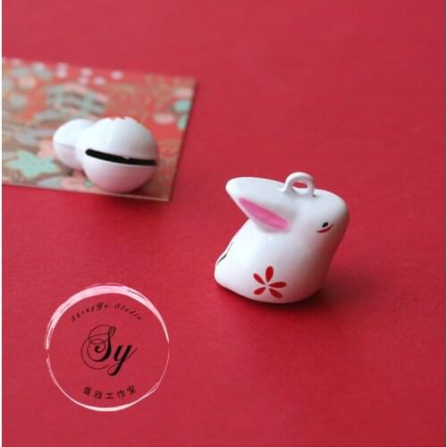 1pc 0.8inch mini DIY Bell omamori materials Japanese Sakura Bunny Rabbit Copper Bell Charms For Keyring Earrings Jewelry