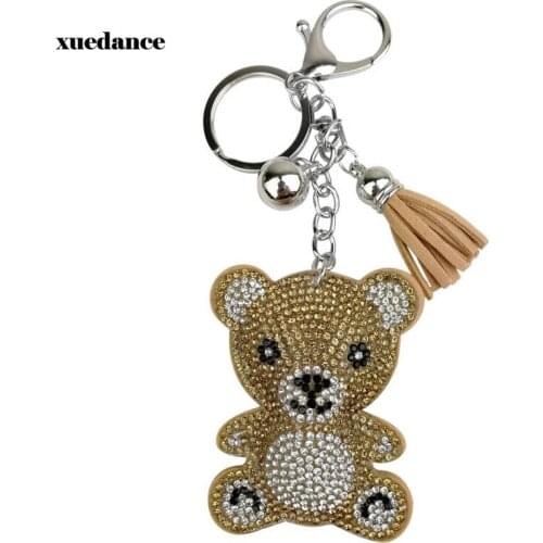 Fashion Charm Crystal Rhinestone Leather bear Pendant Keychain Alloy Bag Key Ring Holder For Women Gift Souvenir Jewelry