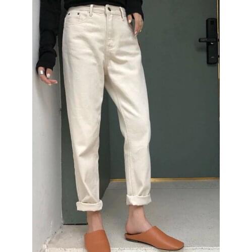 Fashion Spring Autumn Womens Pancil Pants Jeans Loose Oxford High Waist Pant Streetwear Womens Clothing Office White Slim