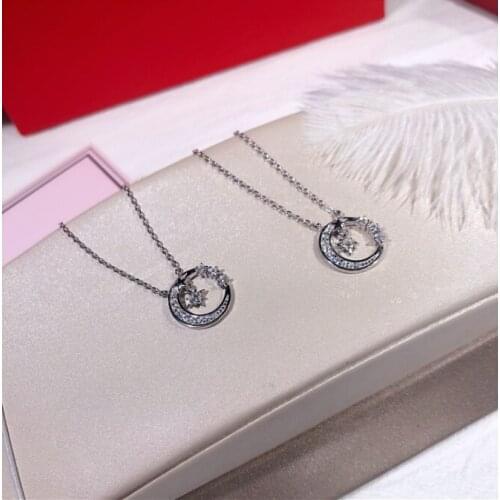 Fashion Star And Moon Charm O Chain Necklace Cubic Zircon 925 Sterling Silver Vintage Women Wedding Jewelry High Quality