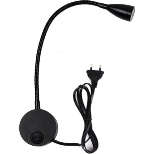Wall Lmap Sconces Clamp light 3W Bedroom Lamp on/off Switch Silver Black Flexible Gooseneck home bedside reading lights