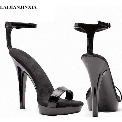 LAIJIANJINXIA New Sexy 13 CM High Heeled Shoes Black Women Shoes Elastic Buckle Strap Womens Sandals Fashion Party Shoes