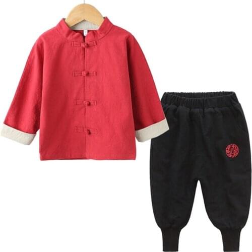 Solid color boys clothes Chinese national wind children spring linen cotton suit boys girls kindergarten Every Wear ropa niña