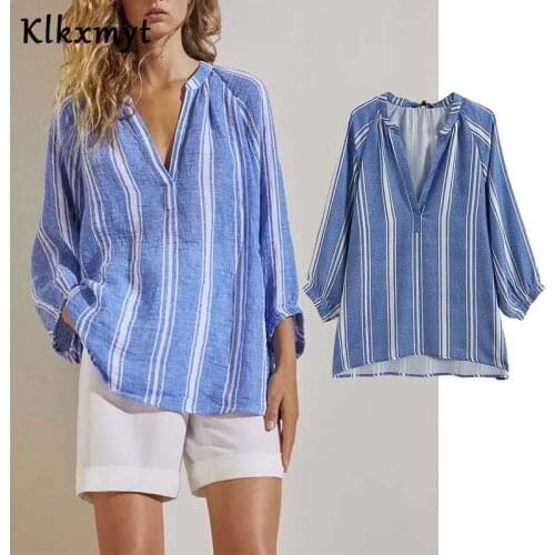 Klkxmyt Autumn Za Blouse Women England Style Fashion Stripe Casual Blusas Mujer De Moda 2021 Vintage Shirts Woman Blouse And Top