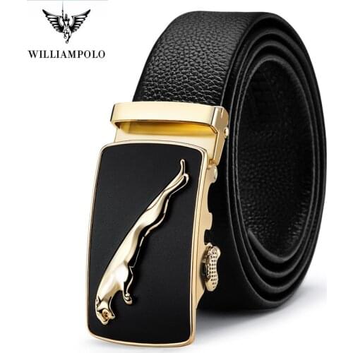 WILLIAMPOLO new Genuine leather mens belt high-quality luxury cowhide fashion letter pattern alloy automatic buckle business