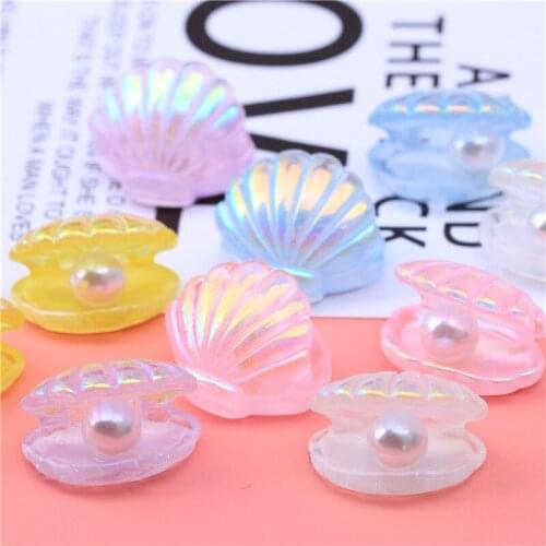 10Pcs 22*20mm Kawaii Cute Color Plated Pearl Shells Flat Back Resin Cabochons Scrapbooking DIY Jewelry Craft Decor Accessorie