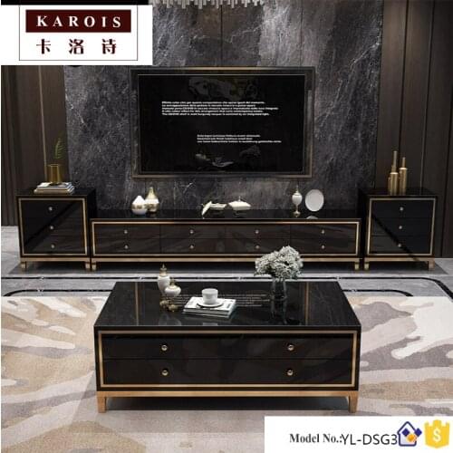 Modern Minimalist Titanium Alloy Tempered Glass Tv Cabinet Living Room Furniture Tv Stand Coffee Table Combination
