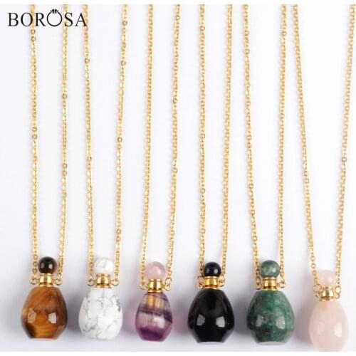 Trendy Gems Perfume Stone Bottle Pendant Necklaces Natural Agates Amethysts Essential Oil Diffuser Necklace for Women Dropship