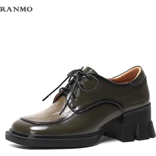 Cross Tied Shoes Woman Heels 2021 New High Heels Pumps Female Spring Genuine Leather Working Office Lady Platform Women Shoes