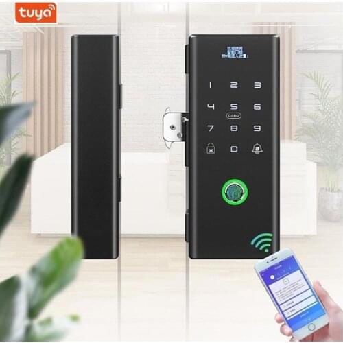 Smart Glass Door Biometric fingerprint lock RFID Card Code Remote control Phone App Wifi Tuya Office Electric Lock Sliding door