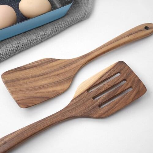 Japan Style Non-Stick Cooking Turners Teakwood Heat-Resistant Slotted Turner Eco-Friendly Natural Wood Kitchen Utensils