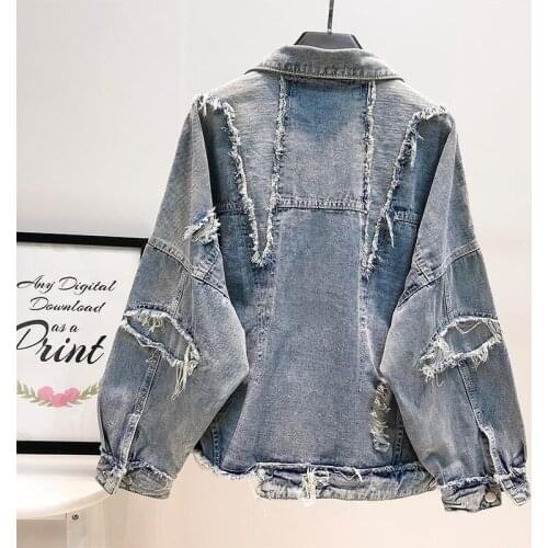 Denim Jackets Female 2021 Autumn New Women Clothing Short Korean Loose Frayed Fashion Pockets Lapel Long Sleeve Single Breasted