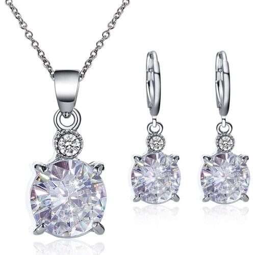 POTCET Korea 2021 Fashion Trend Womens Crystal Necklace Hanging Earrings Set Clavicle Chain Trend 2021 Jewelry Free Shipping