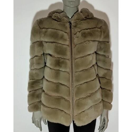 Womens Winter Autumn Real Rex Rabbit Natural Fur Honey Foam Color Navy Blue Coats New Fashion Elegant Zipper Outerwear Jacket