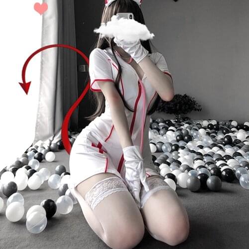 Women Sexy Lingeries Set Maid Waitress Servant Lingeries White Nurse Uniform Role Play Cosplay Fancy Dress Set Sexy Nightgowns