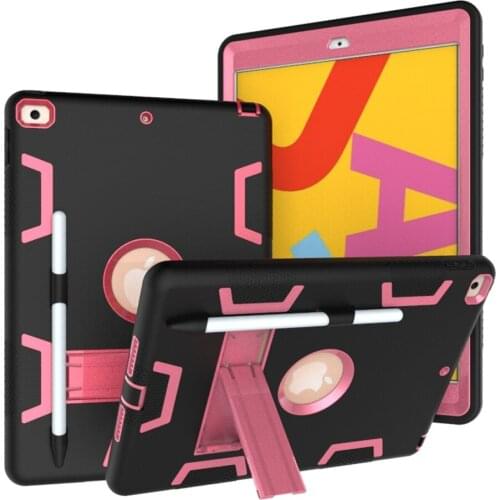 Silicone + Pc Hard Back Stand Case Cover For iPad 10.2 8th 7th Gen A2198 A2200 A2197 10.2 inch Non-toxic Shockproof Tablet Case
