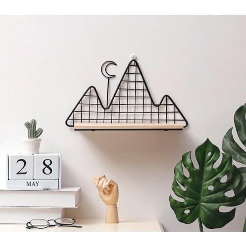 1PC Moon Iron Art Storage Rack Nordic Style Bedroom Living Room Solid Wood Wall Hanging Home Decoration Storage Shelf JL 251