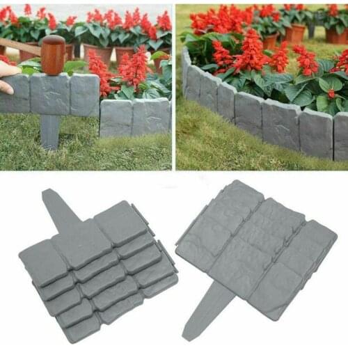10Pcs Garden Fence Edging Grey Home Garden Effect Stone Cobbled Plastic Fence Plant Border Decorations DIY Landscape