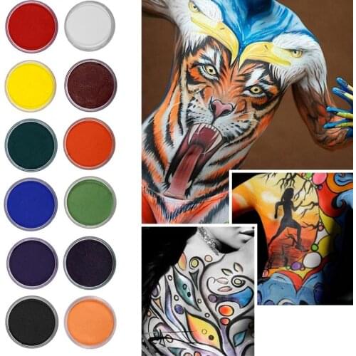 12 Colors Safe Body Painting Face Paint Flash Tattoo Halloween Party Stage Makeup Face Body Water Painting Oil Matte Pigment
