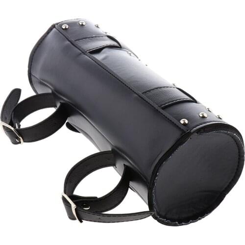 12" ROUND MOTORCYCLE COWHIDE LEATHER BLACK TOOL BAG for with STRAPS
