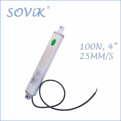 12V 24V Micro Linear Actuator 100mm 4 inch Stroke Electric DC Motor High Speed 25mm per sec 100N Max Load with Mounting Brackets