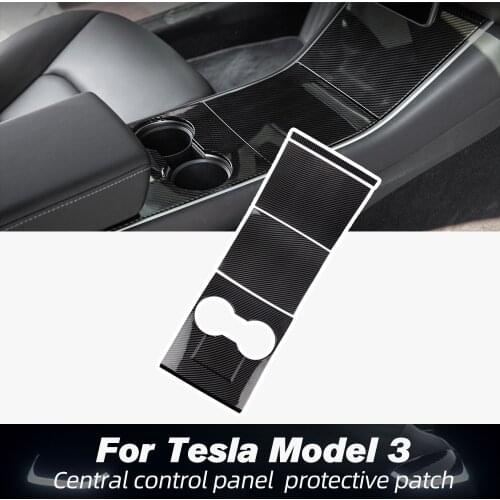 4pcs/set For Car Central Control Panel Protective Patch For Tesla Model 3 2020 Accessories ABS Carbon Fiber Black Model Three