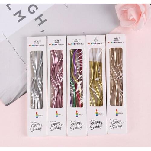 6Pcs/lot Threaded Candle Curved Cake Candle Long Curving Cake Safe Flames Kids Birthday Cake Romantic Decorations