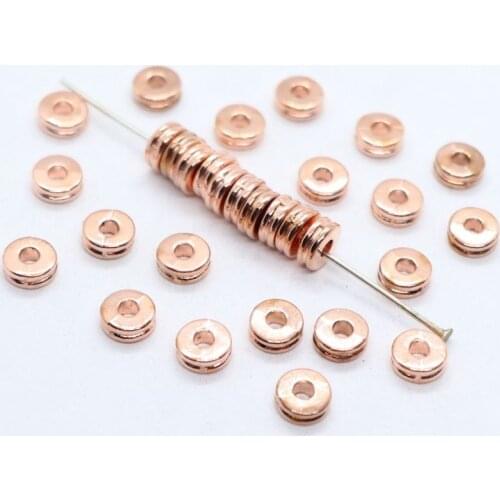 60pcs Alloy Rose Gold Round Charm Loose Spacer Beads 6.5x2mm DIY Beaded Jewelry Findings
