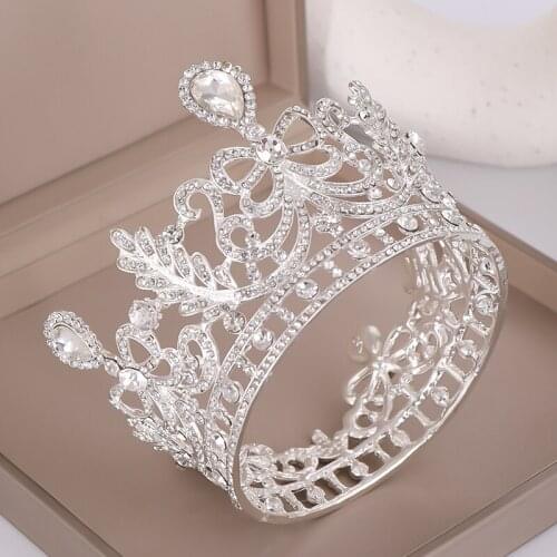 AiliBride Crown Vintage Round Crystal Rhinestone Wedding Queen tiaras and crowns Bridal Diadem Head Jewelry Hair ornaments