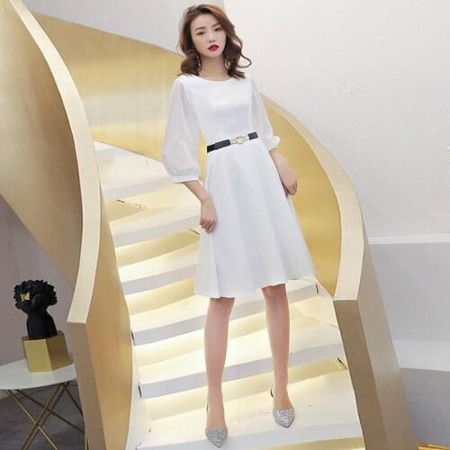 White Cocktail Dresses Knee Length Sexy Casual Lady Dress Gown Plus Size Formal Party Dress round neck