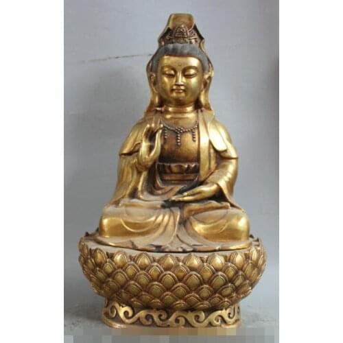 Free shipping Free shipping S02146 24" Chinese Buddhism Bronze Gild Seat lotus Kwan-yin Guan Yin Goddess Statue P