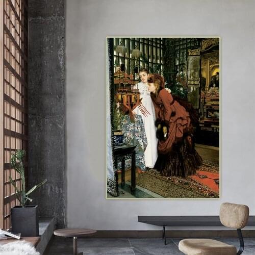 Citon James Tissot《Young Women Looking at Japanese Articles》Canvas Art Oil Painting Poster Picture Wall Decor Home Decoration