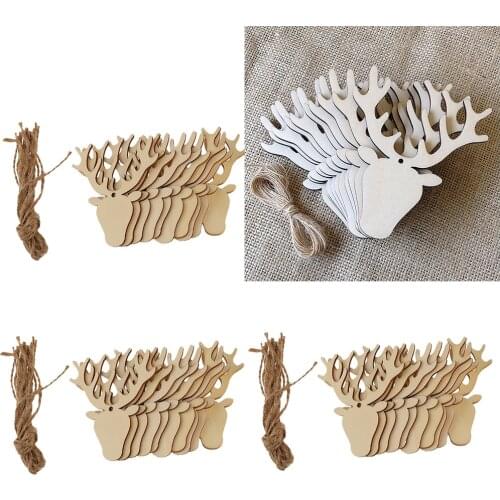 Pieces of 40 Shabby Chic Blank Christmas Deer Head Design Wooden Gift Tags Xmas Tree Decor Party Favors