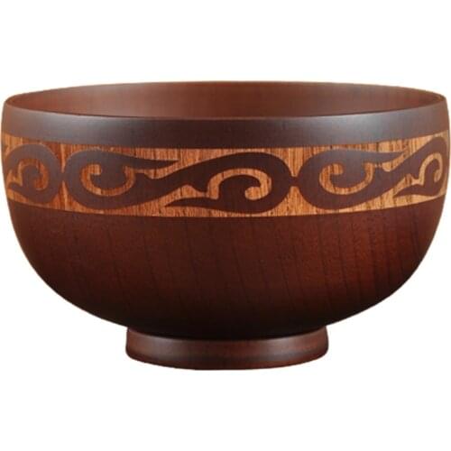 Mongolian Style Wooden Bowl Soup Salad Rice Noodle Bowls Ethnic Style Natural Wood Kids Wood Bowl Tableware