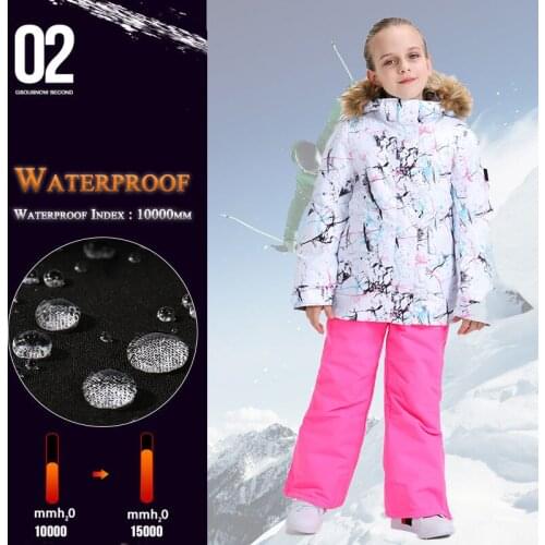 SMN Ski Suit Kids Girls Snowboard Jacket Pants Winter Waterproof Breathable Wind Resistant Warm Outdoor Sport Snowboard Wearing