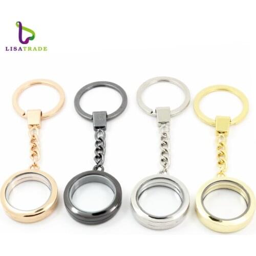 Diylocket 30mm Round glass locket keychains Zinc Alloy magnetic diy charms key chain locket Fahion 4 Colors can choose LSFK02