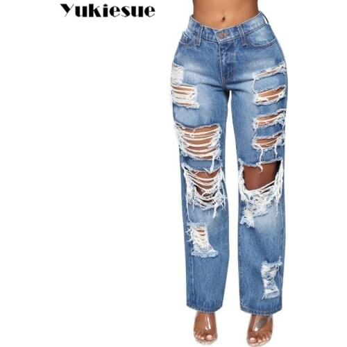 High waisted jeans woman womans jeans for women ripped hole wide leg straight pants boyfriend jeans womens jeans Plus size