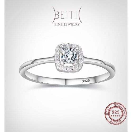 Beitil Fashion 925 Sterling Silver Square Dazzling Zircon Finger Ring For Women Classic Wedding Statement Jewelry