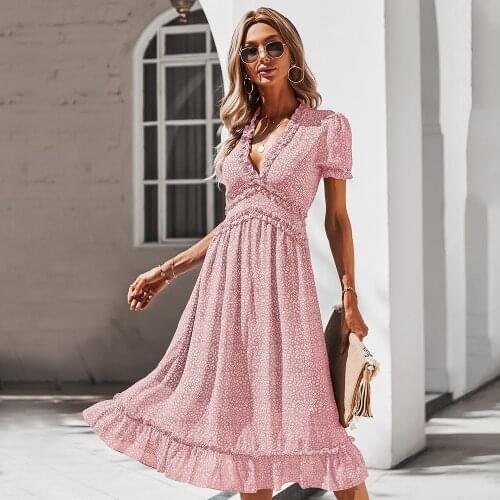 Summer Dress Women Floral Print Maxi Dresses Sexy Deep V Neck Short-Sleeved Big Swing Long Dress For Women Vestidos Femme Robes