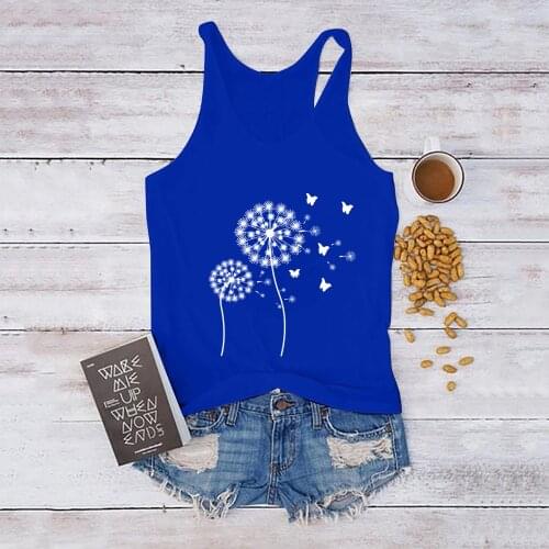 Dandelion Butterflies Printed Tank Top Women Sleeveless Graphic Tops Aesthetic Tank Tops for Girls Loose Crew Neck Ropa Mujer