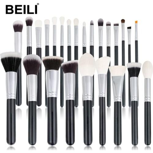 BEILI Black 15-25 pcs Makeup Brushes Set Professional Goat Hair Foundation Powder Blush Eyebrow Eyeshadow Make up Brush Tools