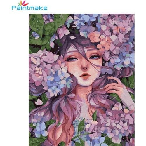 PAINTMAKE Portrait DIY Painting By Numbers no frame Flowers Girl Canvas Oil Painting Home Room Decoration Wall Art Picture Kids