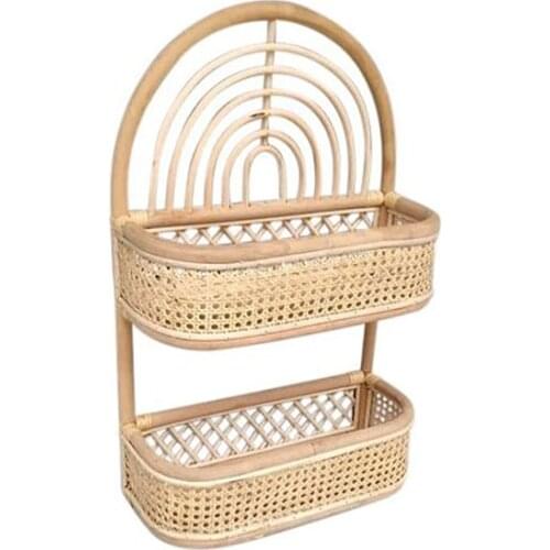 Nordic rattan wall with rack, B & B living room, bedroom, decorative wall with retro French storage rack